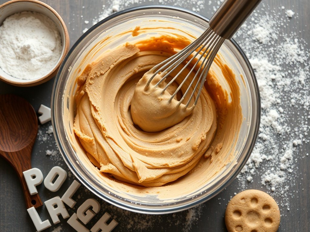 Cookie dough being whisked in a bowl